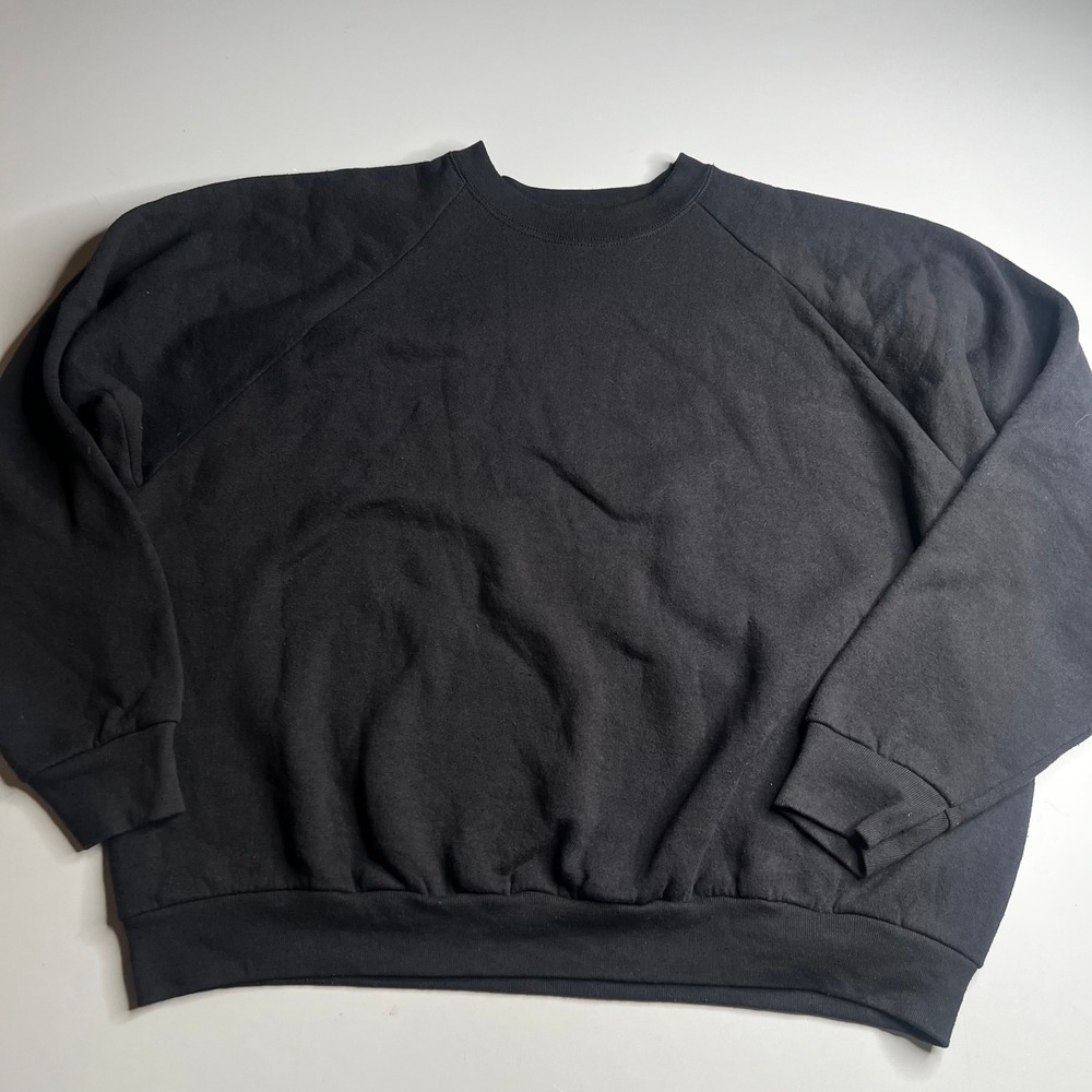 Vintage 90s Fruit‎ of the Loom Black Raglan Sweatshirt XXL Blank Crewneck Mens